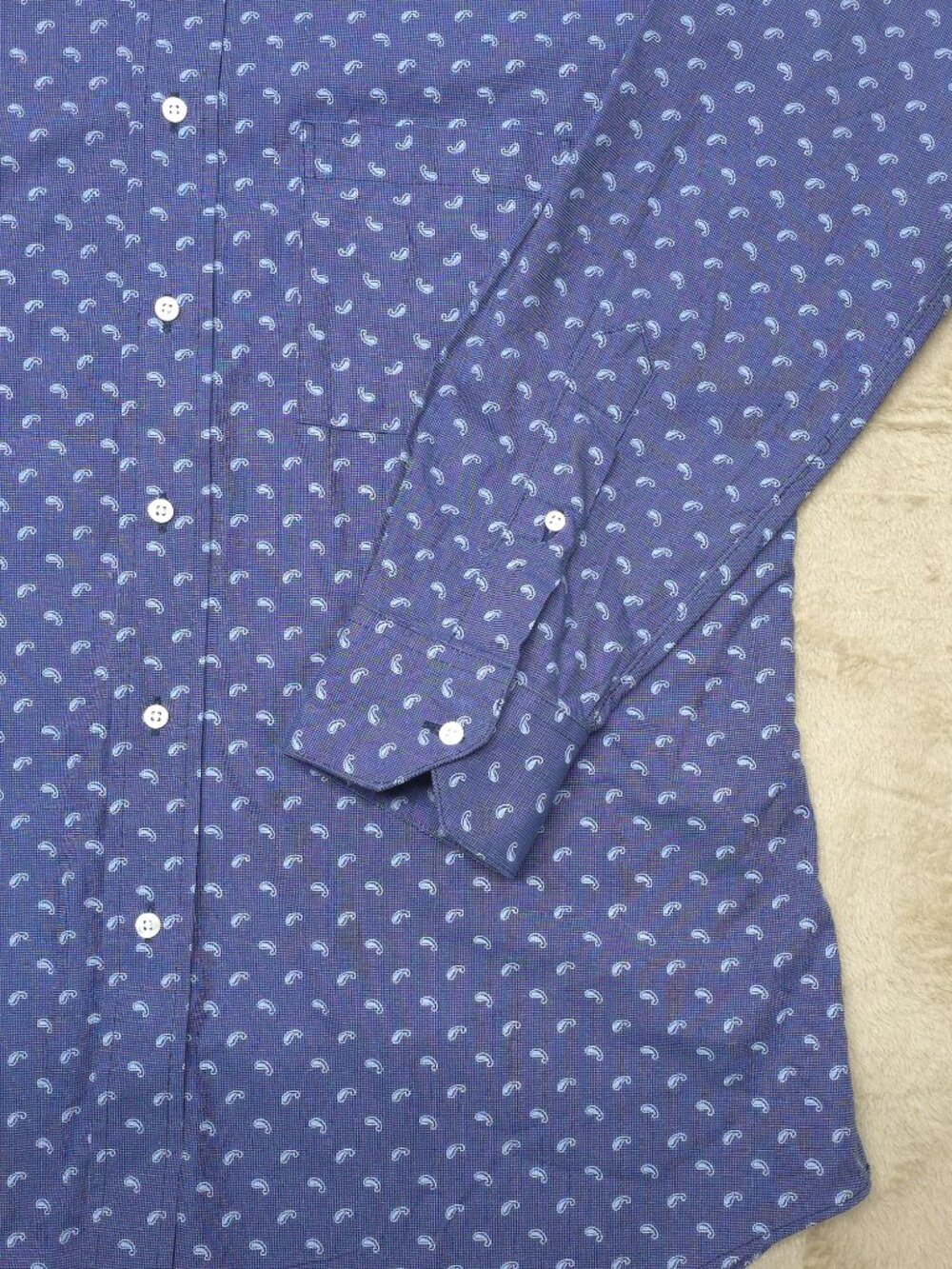 Tom James Executive Collection Mens Custom Shirt Blue Paisley Made USA L XL - Picture 4 of 7